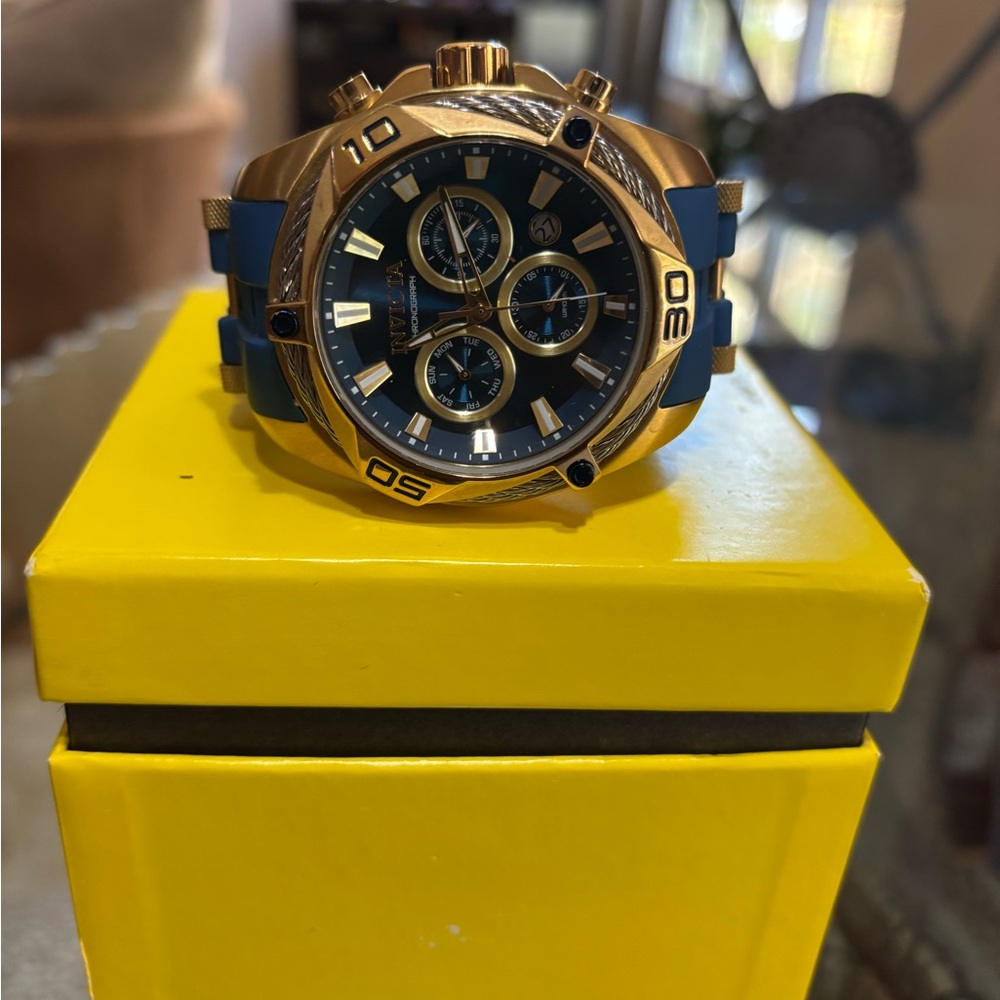 Invicta Gold and Navy Chronograph Watch